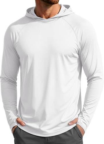 MAGCOMSEN Men's Running Gym Top UPF 50+ Sun Protection Lightweight Hoodies Long Sleeve Quick Dry Breathable Sports T Shirt,White,XL