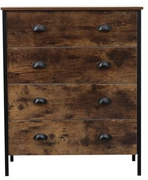 EFWOOD Rustic Brown Chest of Drawers with Metal Frame,Storage Organizer Cabinet for Bedroom, Living Room,Hallway (4 Drawers Chest)