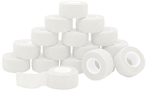 Tocone 18 Rotoli Benda Elastica Bendaggio Adesiva Coesiva Benda Nastro Elastico Autoadesivo Salvapelle Sport Nastro Bendaggio Sportivo per Mani, Piedi, Ginocchia, Braccia 2.5cm x 4.5m (Bianco)