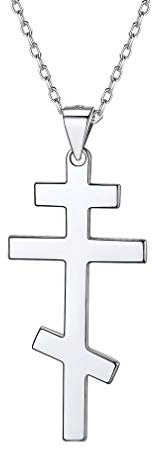 PROSILVER Cruz Ortodoxa Plata con Collar 46cm Largo + 5cm Alargador, Plata de Primera Ley