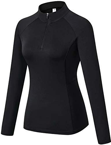Sillictor 1/4 Half Zip Running Top Women Long Sleeve T Shirts Thermal Ski Base Layer Womens Sports Tops Gym Hiking Cycling Climbing Base Layers Breathable High-Wicking Durable Soft Black 92506 2XL