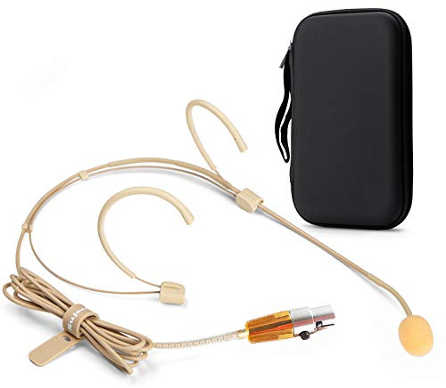 Sujeetec Headset Microphone - Discreet Dual Ear Hook Headworn mic Ideal for Shure Wireless Bodypack Transmitter for Lectures, Theater, Podcasts With Rugged Storage Case - 4 Pin Mini XLR TA4F Plug