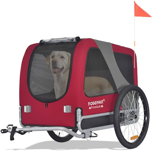 DOGGYHUT® Premium Large Pet Bike Trailer for Medium or Large Dog, Up to 78 lbs,Dog Bicycle Carrier,Low Center of Gravity,Easy Folding Frame (Red)