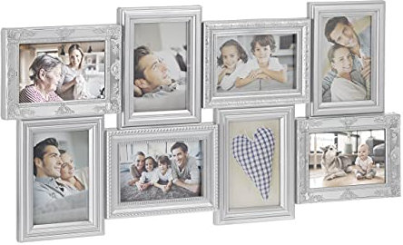 Relaxdays Cornice Multifoto 8 Foto, Espositore Collage da Parete, 10x15 cm, Verticale e Orizzontale, Plastica, Argento