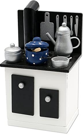 Holz Räucherofen mit Küchenutensilien in schwarz - weiß, L/B/H ca. 9 x 7 x 15 cm