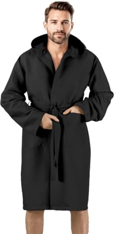 Bee Accappatoio con Cappuccio in morbida Microfibra, unisex, con pratica custodia in pvc (L, NERO)