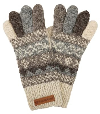 Pachamama kvinnor ullhandskar handstickade Fair Isle färger en storlek handgjorda extra varm Fair Trade, Havre, grå, brun, en storlek
