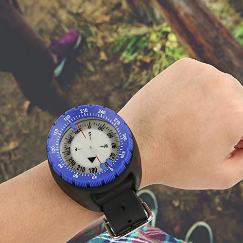 Tauchkompass, Genaue Skala 50 Meter Wasserdichter Handgelenkkompass Leuchtend für Unterwasser-Höhlenexpedition (Blau)