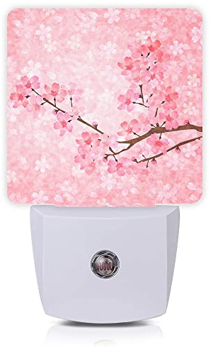 Oeaskly Cherry Blossoms Night Light,Spring Flower Night Lights Plug into Wall with Dusk to Dawn Light Sensors 0.5W Dim Night-Lights for Bedroom