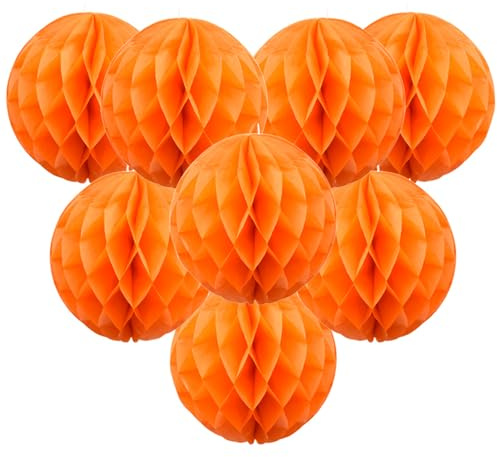 Hocansen 8 PCS Paper Honeycomb Balls Decoration 8inch Honeycomb Flower Balls Party Decoration Tissue Pom Poms Ball Hanging Flower Balls for Wedding, BirthdayHome Decor (FWQ/Orange)