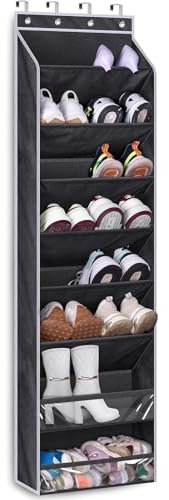 MISSLO über Tür Schuhregal, große über Tür Lagerung 8-Regale, hängende Schuh Lagerung Organiser Schmaler Schuh Halter Aufhänger mit tiefen Taschen für Schrank fit 20-Paar Sneaker, Stiefel, schwarz