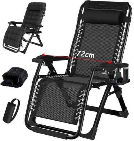 TYGYSDO gartenliege liegestuhl klappbar campingstuhl gartensessel Outdoor hochlehner verstellbar relaxsessel Liege Camping sonnenliege Garten 200kg (Schwarz, 72cm)