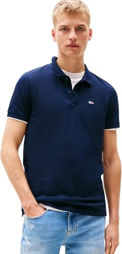 Tommy Jeans TJM Slim Placket Polo EXT S/S Polo Homme, Blue (Dark Night Navy), XL