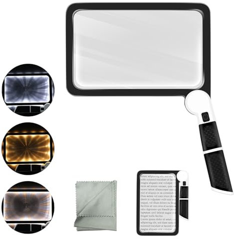 5X Lupe mit Licht, Leselupe für Senioren Groß mit 48 LED Licht und 3 Modi, Vergrößerungsglas Magnifying Glass 5-Fache Klappbar Handlupe für Hobby Lesen Handwerk Münzen Briefmarken Uhrmacher Inspektion
