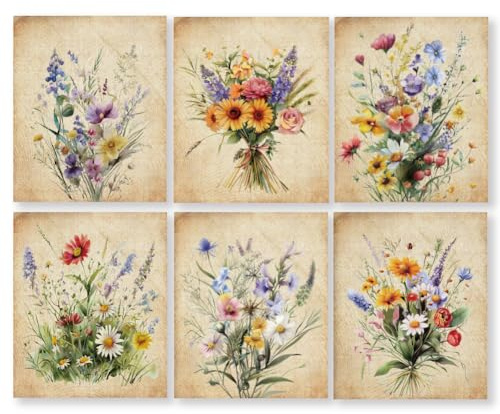 WEBEEDY 6 stampe artistiche da parete retrò con fiori vintage, decorazione su tela, poster colorati per l'estetica della stanza, piante della natura, dormitorio, galleria, ufficio, casa, decorazione