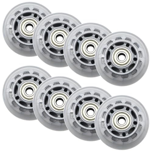 Inline Skate Wheels 64mm, Clear Roller Blade Replacement Wheels with Bearings for Skate, Office Chairs, Luggage (8 Pack)