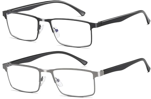Fsread 2er-Pack Lesebrille Herren, Leichte Blaulichtblockierende Metallrahmen Herren Lesebrille +2.5