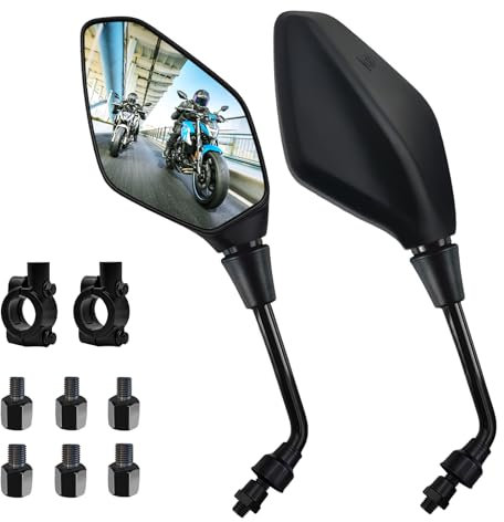 Motorrad Spiegel Set, Motorrad Rückspiegel mit M8 M10 Rechtsgewinde, Linksgewinde, Universal Motorradspiegel mit Lenkerklemme, Roller Spiegel, für ATV Roller Cruiser Scooter Moped