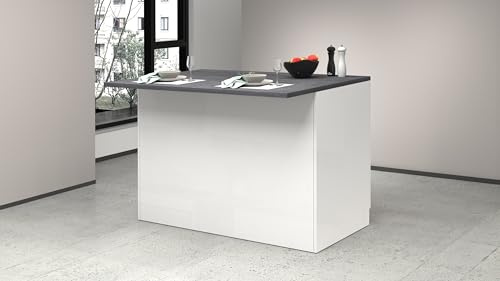 Generico Isola Cucina con 2 Ante e 4 Vani a Giorno, Chiusura Soft Close, Ampio Piano d'Appoggio, Facile Montaggio, Made in Italy (Bianco/Report)