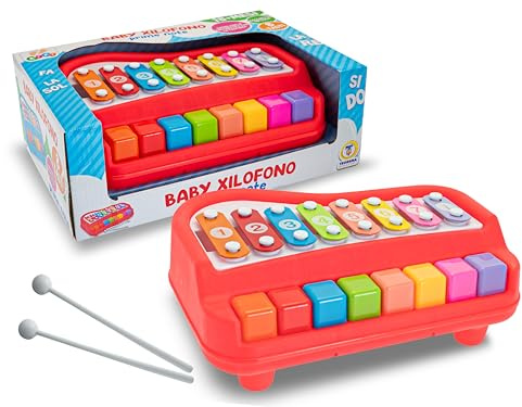 Teorema Giocattoli, Xylophon Spielzeug für Kinder, Xylophon für Kinder, 1 Jahr, 2 in 1 mit Klaviertasten, erstes Musikinstrument für Neugeborene mit Stäbchen, zufällige Farbe (Rot/Blau)