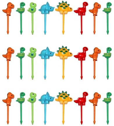 UYRVAPE 20pcs Mini tenedores de frutas de dibujos animados para niños, Dinosaurio palillos de dientes para niños accesorios para bento, mini pinchos adultos postre frutas fiesta infantil
