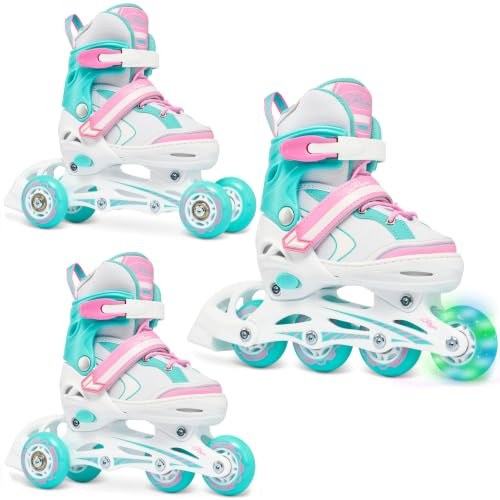 RAVEN 3in1 Inline Skates Triskates Rollschuhe Inliner für Kinder Mädchen verstellbar (Lia Mint, 27-30 (16,5cm-18,5cm))
