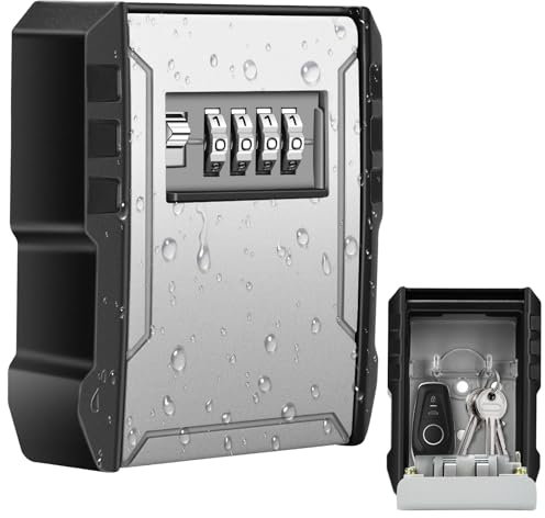 Daakro Key Cabinets - Schlüsselkasten, Wasserdicht Schlüsseltresor mit Zahlencode & Abnehmbaren Haken, Schlüsselsafe Aussen, Wandmontage Schlüsselbox mit Code für Draußen Haus Garagen Büros