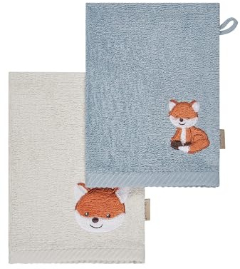 Sterntaler Waschlappen 2er Pack Fuchs Filou – Baby Waschlappen aus saugfähiger Baumwolle, weich & hautfreundlich – Kinder Waschlappen mit schönen Webkanten und süßer Stickerei, graublau