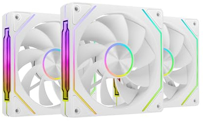 Mars Gaming MF-LINKFINITYKIT2R, Kit 3x Ventiladores Modulares PWM 120mm con Aspas Invertidas, Iluminación ARGB Infinity Mirror, Sistema Modular LINKFINITY Magnético, Configuración Flexible 2+1, Blanco