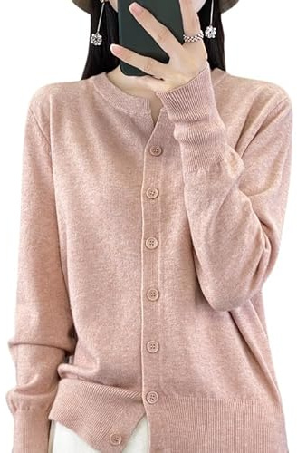 Generico Maglia Donna Invernale,Cardigan in Cashmere, Maglione di Lana Lavorato A Maglia, MaglioneFine, Maglione Rosa Girocollo, Maglione Corto, vestibilità Slim, Elegante, Cappo
