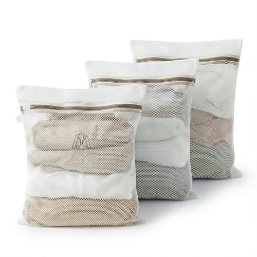 IBOPUXIU Sacchetti Lavatrice, 3 Pezzi Rete per Biancheria 60x50 cm - Rete Resistente per il Bucato: Cappotti, Biancheria da Letto, Vestiti da Viaggio (Antistrappo, Cerniera Nascosta)