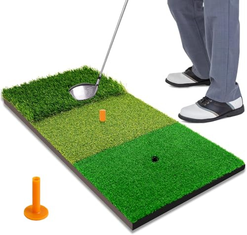 Accumzzy Tri-Turf Golf Hitting Mat, Heavy Duty Non-Slip EVA Base Foldable Practice Mat with 7mm Rubber Tee, Portable Golf Training Mat for Indoor Outdoor Backyard Garage