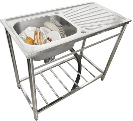 WIQUYBML Lavello da Cucina in Acciaio Inossidabile con Supporto, Vasca Singola, lavelli per ristoranti Commerciali, Rubinetto, Campeggio Esterno, Mobile per Lavanderia, Garage, Cortile