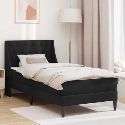 Zentexion Sängram med madrass i svart 90 x 200 cm sammet, modern design, hållbar ram, komfortskummadrass, stabilt ribbotten, eleganta sovrumsmöbler
