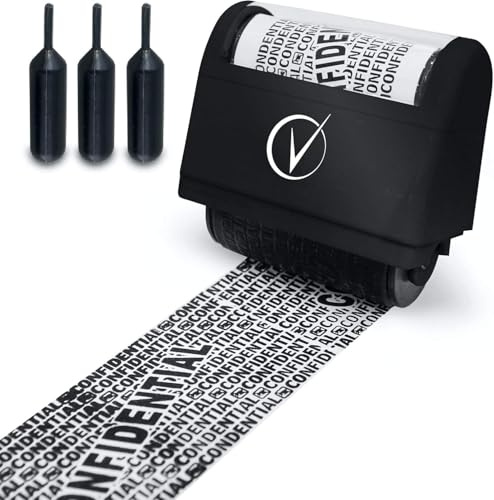 Vantamo, kit timbro roller contro il furto di identità, con 3 ricariche, oscurante per garantire privacy e sicurezza, elegante bianco Classy Black