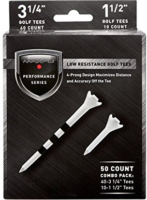 Maxfli Performance Series Low Resistance 3.25 & 1.5 White Golf Tees - 50 Pack
