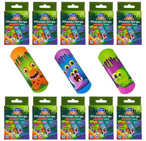 FIGO Lot de 100 pansements pour enfants - différents motifs - 10 paquets + 1 bloc-notes