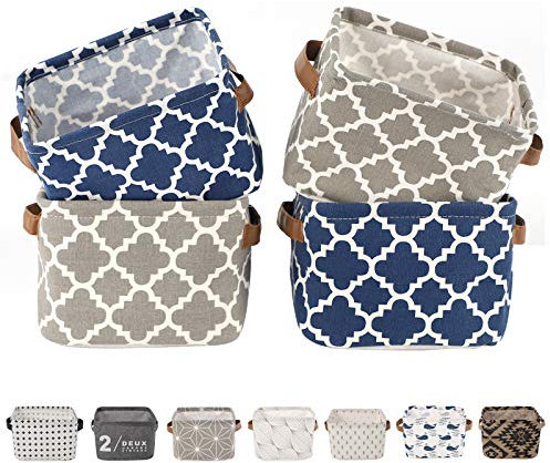 LessMo 4 Pack Storage Baskets, Collapsible Mini Storage Boxes, Canvas Fabric Waterproof Storage Bins made from Cotton and Linen, for Toys, Bathroom, Closets, Playroom (LUCKY, Thin/waterproof)
