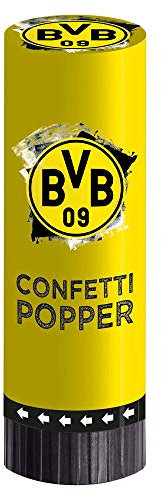 Amscan 9908538 - Party-Popper BVB, 2 Stück, Größe 4,4 x 15,2 cm, Borussia Dortmund, Konfetti-Popper, Knallbonbon, Geschenk, Girlande, Fußball, Party, Fan, Geburtstag