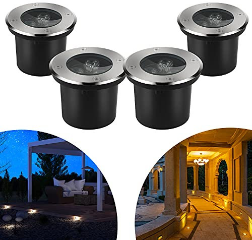 CPROSP 4er Bodenstrahler 3W Warmweiß, Bodenleuchten Außen IP67, 230V AC 270 Lumen 45° Gartenstrahler 3000K für Wegbeleuchtung Garten Terrasse Treppen Edelstahl