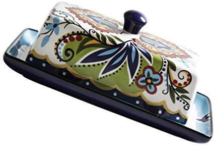 HEMOTON Contenitore Per Burro in Ceramica Con Coperchio Decorato a Motivo Floreale Porta Burro Elegante E Funzionale Per Cucina E Tavola