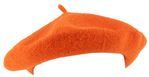 Hat To Socks Béret Français en Mélange de Laine – Béret Classique Unisexe Style Artiste Militaire en Couleurs Unies (Orange)