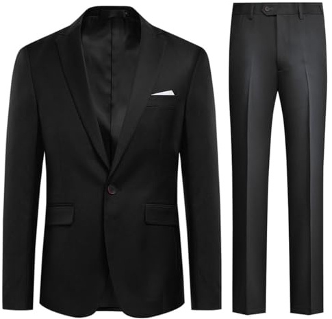 Allthemen Mens 2 Piece Slim Fit Suit for Wedding Dinner Business Tuxedo Jacket Trousers Black M