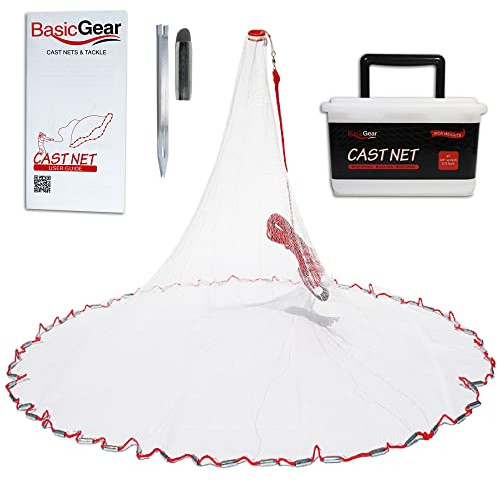 BasicGear Cast Net | Zinc Iron, 3ft Radius, 3/8 inch Mesh for Freshwater and Saltwater Bait Fish | Professional Grade and Upgraded Material | Throw Style