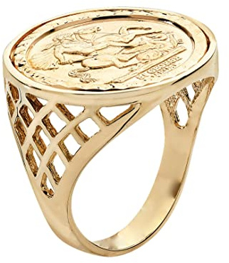 Old English Jewellers 9ct Yellow Gold on Silver Sovereign Coin Ring - St George - Siezs M to Z + 1 (T)