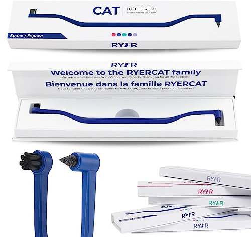 RYERCAT Katzen Zubehör - Doppelseitige Katzenzahnbürste - Kätzchen Zahnbürste mit Mikrokopf für Katzen/Kätzchen - Katzenzahnpflege - Zahnbürste für Katzen (Weltraumblau)