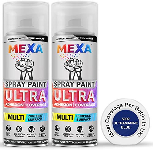 Mexa Spray Paint | Ultramarine Blue | Perfect for Radiator, Plastic, Fabric, Metal, Bike, Marking | 2 x 400ml | RAL 5002 | Double Pack