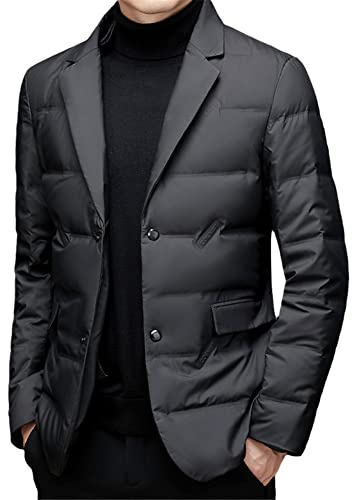 Blazer da uomo in piuma d'anatra bianca, tinta unita, per affari e casual, vestibilità slim, sottile, Nero , XXL