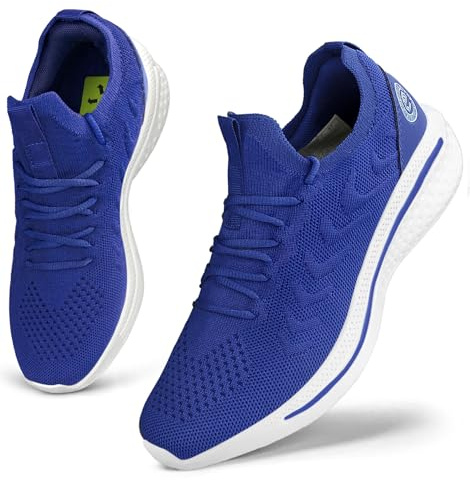 Giniros Womens Trainers Running Shoes Ladies Gym Walking Sports Sneakers | Breathable knit upper, lace-up slip-on design, memory foam comfort, 4cm EVA sole, non-slip grip, for work, travel, walking