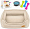 Lovpet® Hundebett Hundekissen Hundekorb Chiller, Inkl. Napf + 3X Kauknochen, Hundesofa Kissen für Kleine, Mittelgroße & Große Hunde, Bezug abnehmbar und waschbar, M 70 x 55 x 21 cm Beige